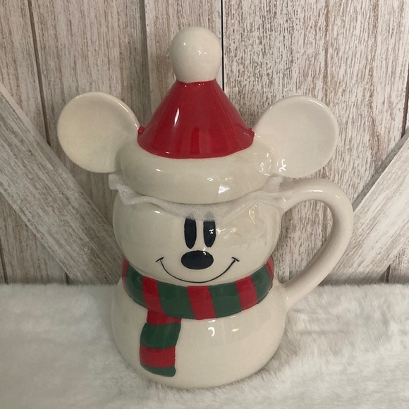 Disney Mickey Mouse Snowman Christmas Mug with Topper - Picture 1 of 4